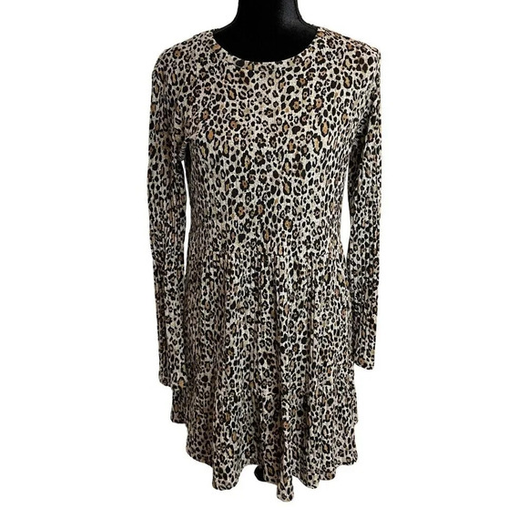 Zara Trafaluc Size Large Leopard Print Long Sleeve Tunic Shift Dress Party - Picture 1 of 8